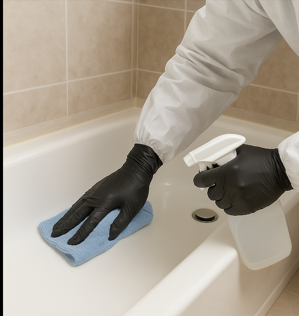 Tile refinishing — refreshed surface and grout